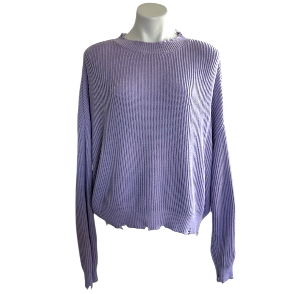 Pistola Purple 100% Cotton Distressed Knit Sweater, Size Large